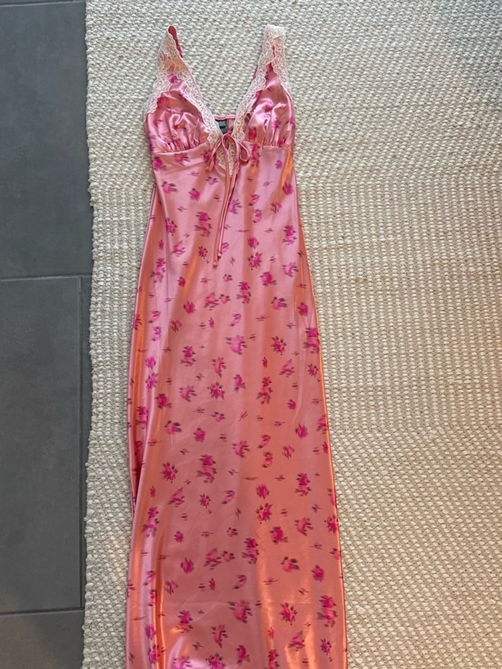 wild fable Pink Floral Satin Chemise with Lace Trim